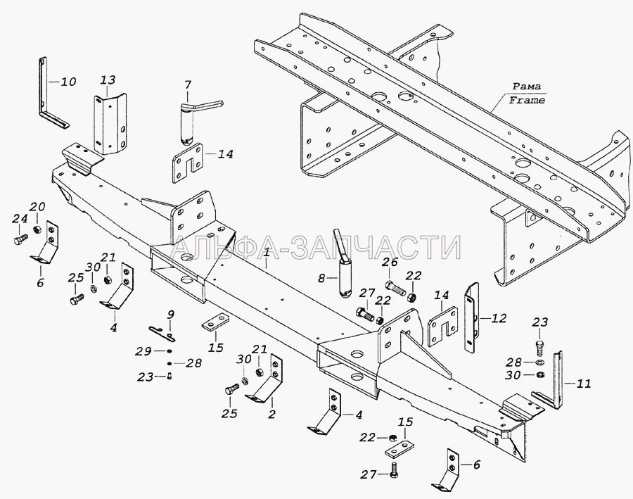 6460-2801003-20 Установка буксирной поперечины (1/58405/31 Болт М16х1,5-6gх50) 